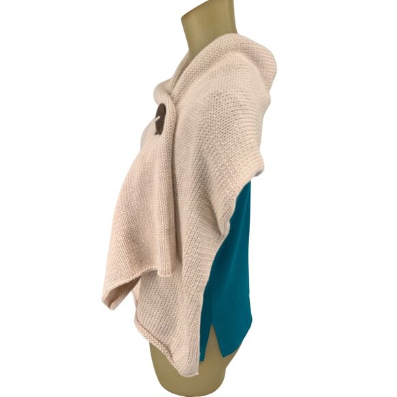 Pure Hand-Knit scarf wrap Cotton Shawl Large Wooden Buttons ivory sweater knit - Picture 4 of 9